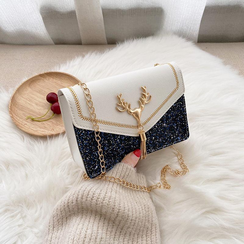 Tassel Decor Square Shoulder Bag Bright Flap Handbag
