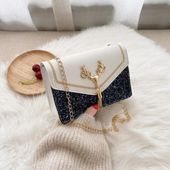 Tassel Decor Square Shoulder Bag Bright Flap Handbag