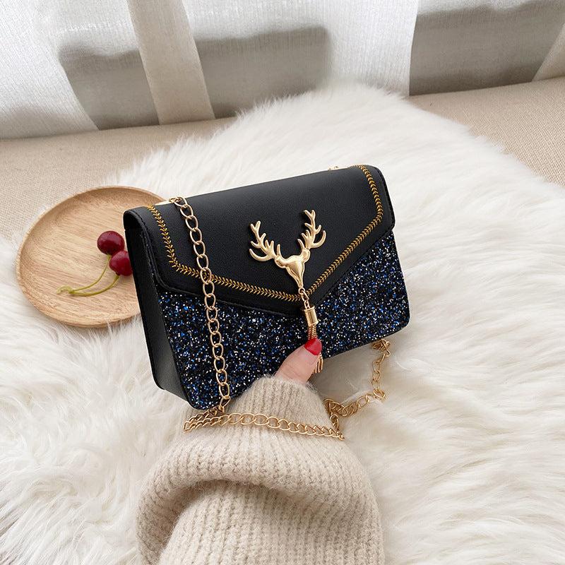 Tassel Decor Square Shoulder Bag Bright Flap Handbag