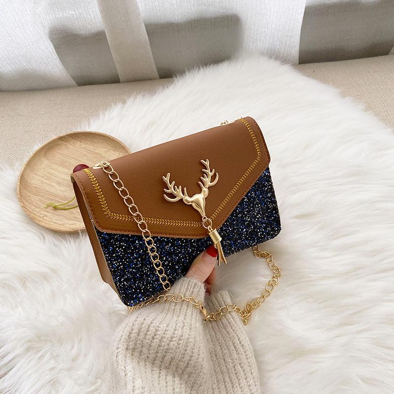 Tassel Decor Square Shoulder Bag Bright Flap Handbag