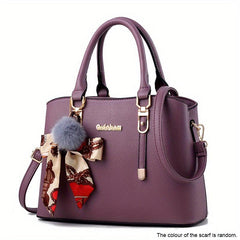 Stylish Scarf Decor Handbag Litchi Pattern Shoulder Bag Women's Work Purse