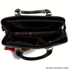 Stylish Scarf Decor Handbag Litchi Pattern Shoulder Bag Women's Work Purse