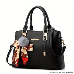 Stylish Scarf Decor Handbag Litchi Pattern Shoulder Bag Women's Work Purse