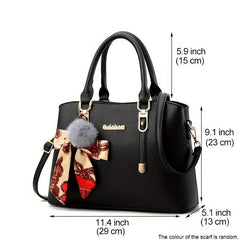 Stylish Scarf Decor Handbag Litchi Pattern Shoulder Bag Women's Work Purse