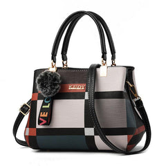 Colorblock Shoulder Bag with Pom Pom Decor