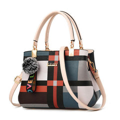 Colorblock Shoulder Bag with Pom Pom Decor