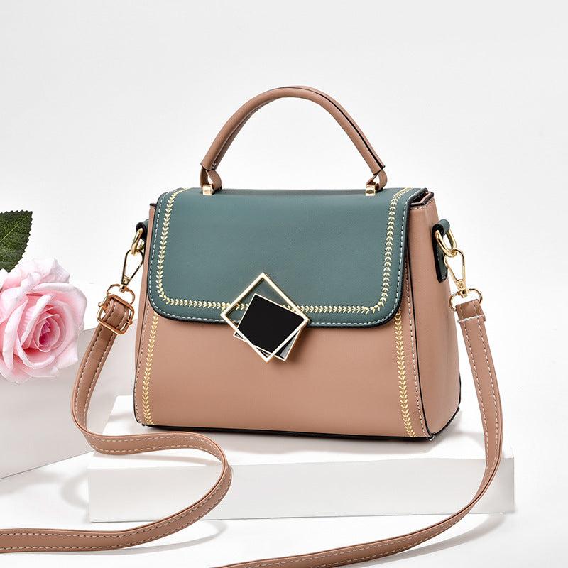 Two Tone Square Handbag Braided Detail Flap Purse Crossbody Bag