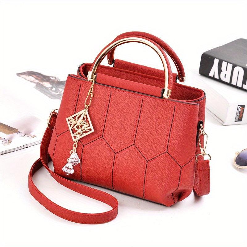 Geo Embroidery Detail Crossbody Bag with Top Handle