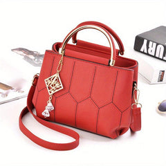 Geo Embroidery Detail Crossbody Bag with Top Handle