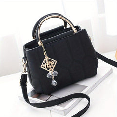 Geo Embroidery Detail Crossbody Bag with Top Handle