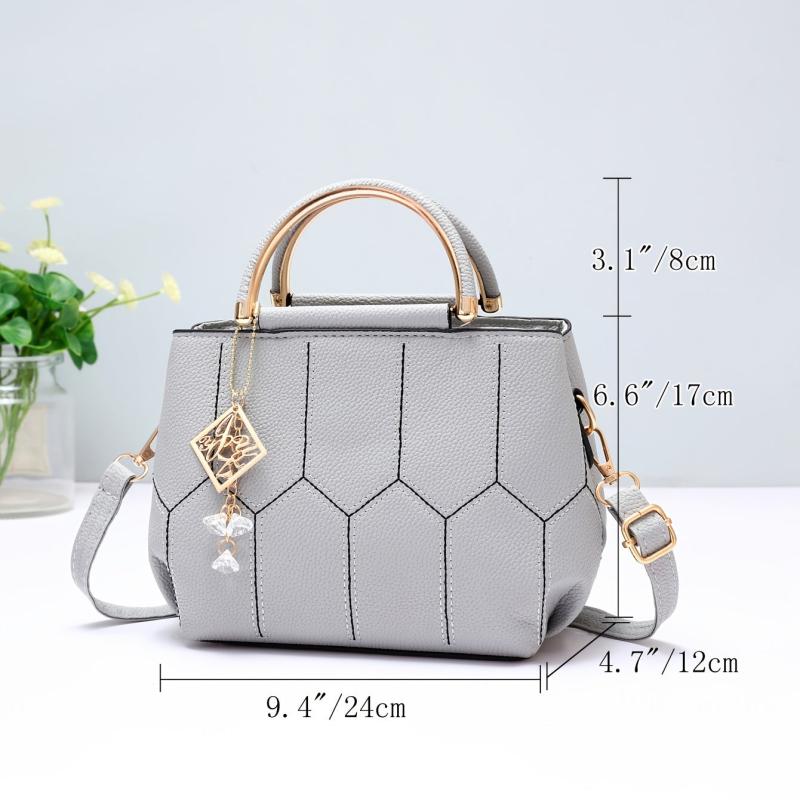 Geo Embroidery Detail Crossbody Bag with Top Handle