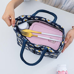 Flower Print Lunch Box Bag Thermal Insulation Hand Bag