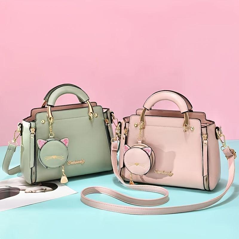 Detail Handbag Double Handle Zipper Shoulder Bag With Strap