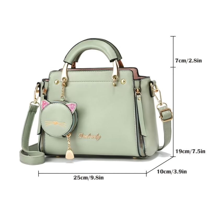 Detail Handbag Double Handle Zipper Shoulder Bag With Strap