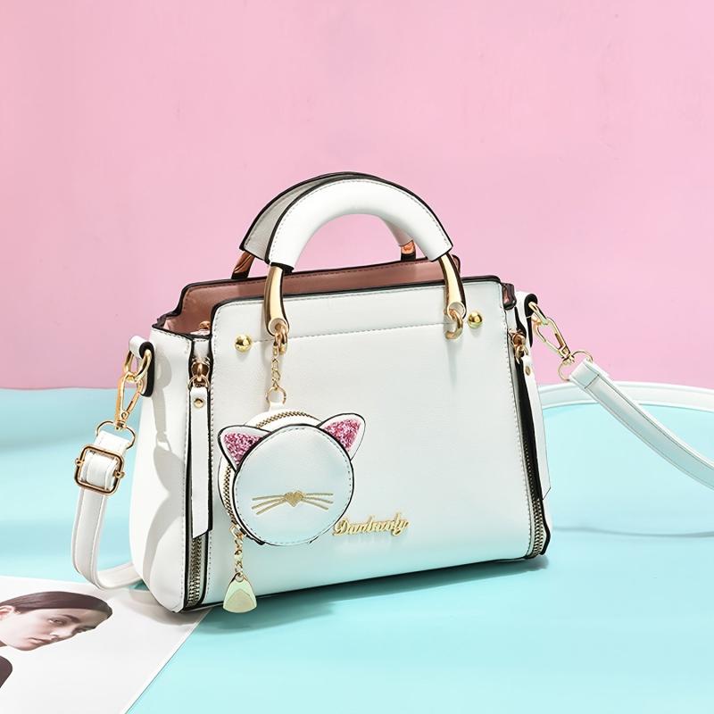 Detail Handbag Double Handle Zipper Shoulder Bag With Strap