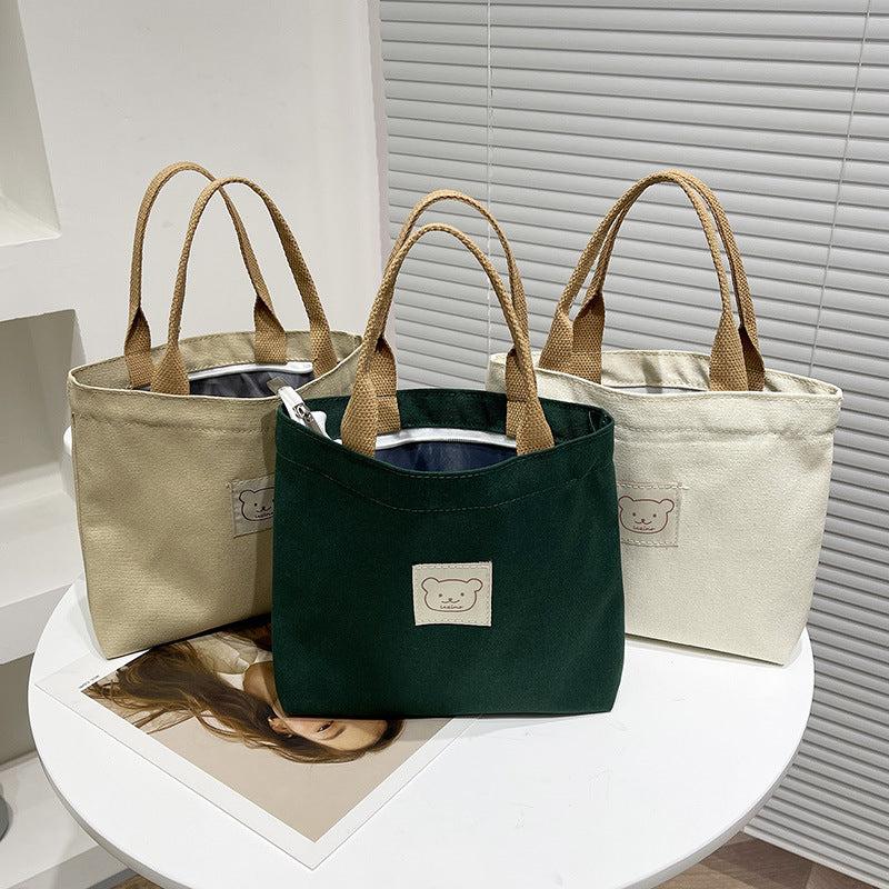 Casual Canvas Bear Patch Decor Handbag for Work & School