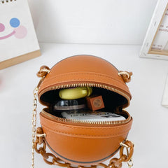 Mini Basketball Shoulder Bag Metal Chain Novelty Round Purse