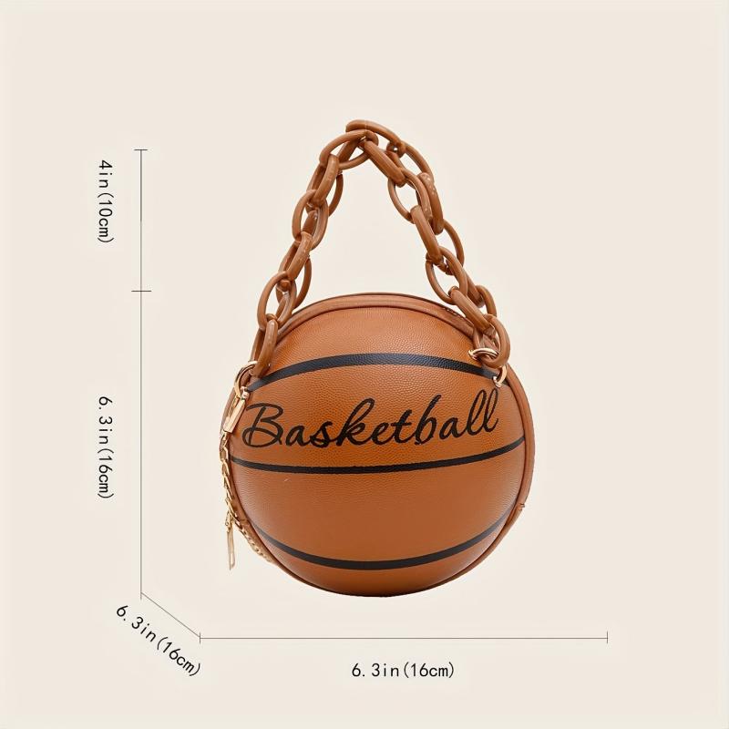 Mini Basketball Shoulder Bag Metal Chain Novelty Round Purse