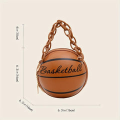 Mini Basketball Shoulder Bag Metal Chain Novelty Round Purse