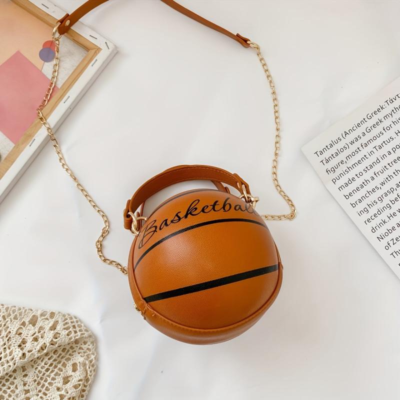 Mini Basketball Shoulder Bag Metal Chain Novelty Round Purse