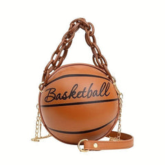 Mini Basketball Shoulder Bag Metal Chain Novelty Round Purse