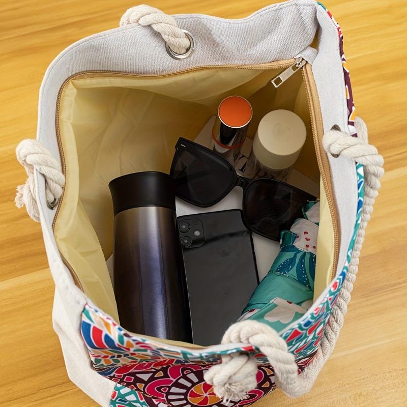 Large Beach Bag For Women Sandproof Waterproof With Pocket Zipper