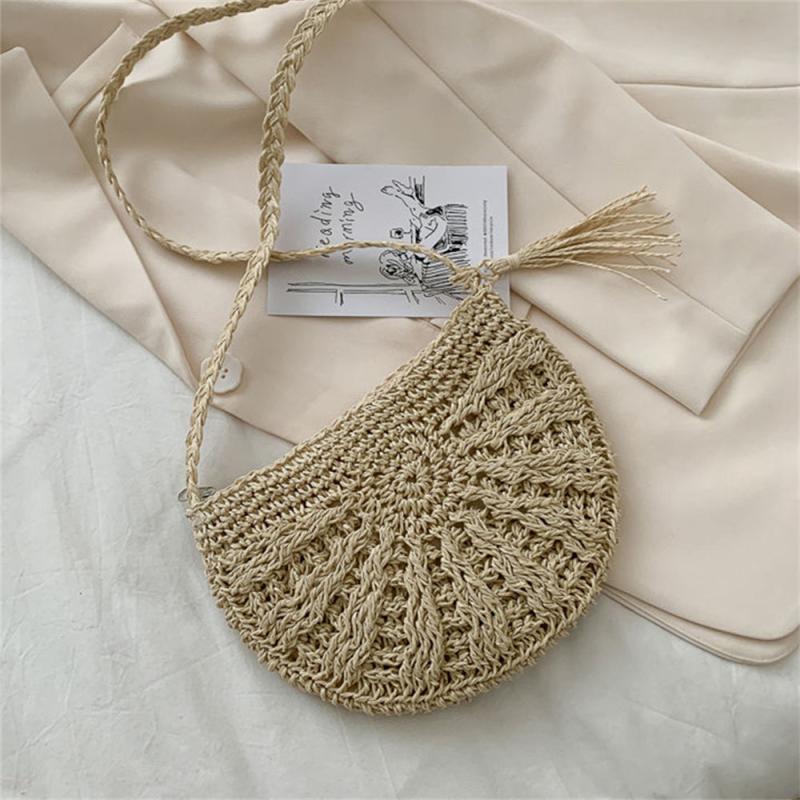 Women's Stylish Woven Beach Bag Saddle Bag Outdoor Travel Versatile