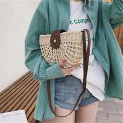 Women's Stylish Woven Beach Bag Saddle Bag Outdoor Travel Versatile