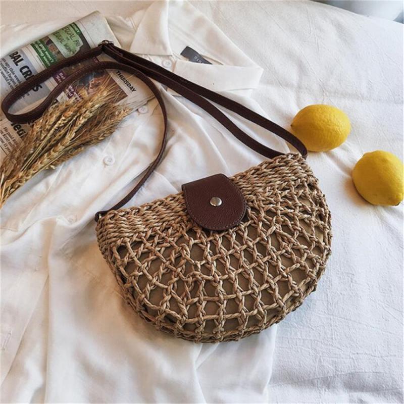 Women's Stylish Woven Beach Bag Saddle Bag Outdoor Travel Versatile