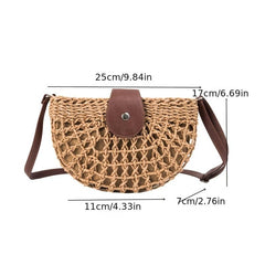 Women's Stylish Woven Beach Bag Saddle Bag Outdoor Travel Versatile