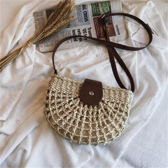 Women's Stylish Woven Beach Bag Saddle Bag Outdoor Travel Versatile