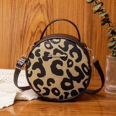 Leopard Pattern Round Bag Zipper Satchel Women's Purse