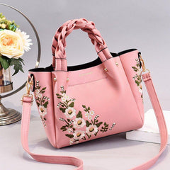Floral Embroidery Crossbody Bag Braided Handle Purse