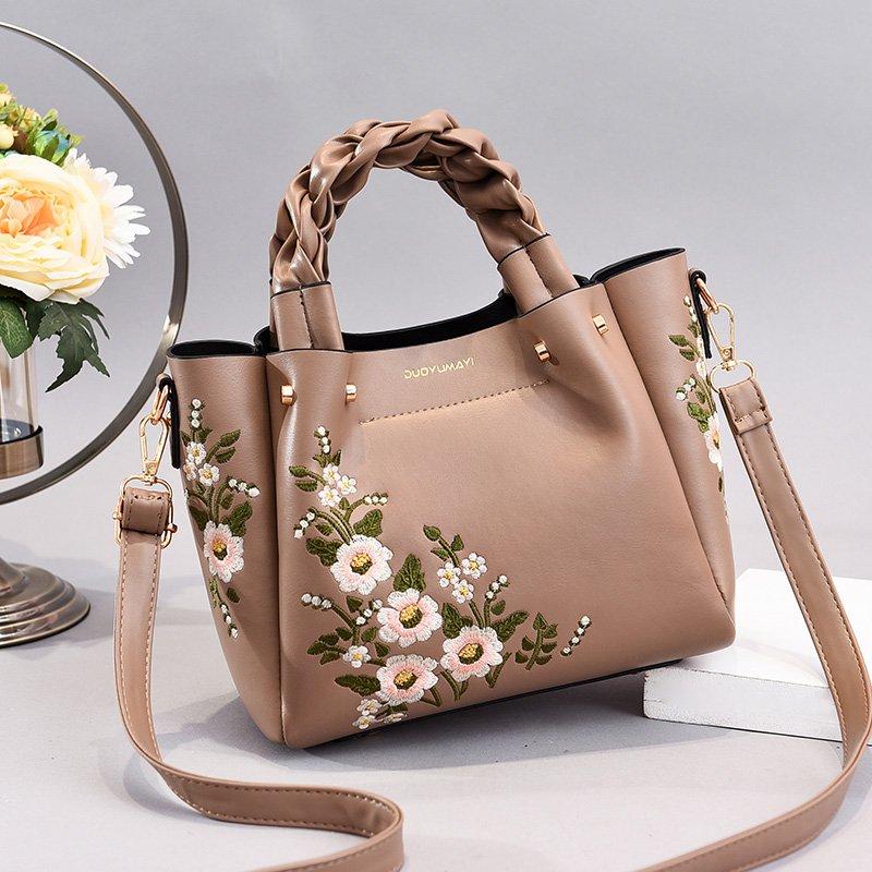 Floral Embroidery Crossbody Bag Braided Handle Purse