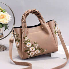 Floral Embroidery Crossbody Bag Braided Handle Purse