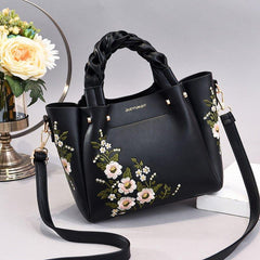 Floral Embroidery Crossbody Bag Braided Handle Purse