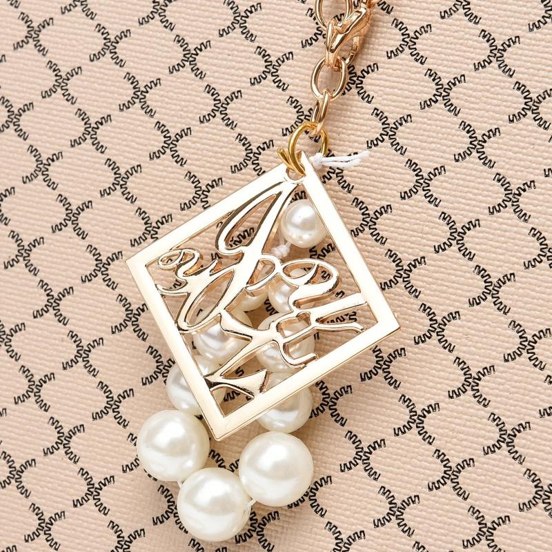 Geometric Pattern Shoulder Bag with Pearl Pendant