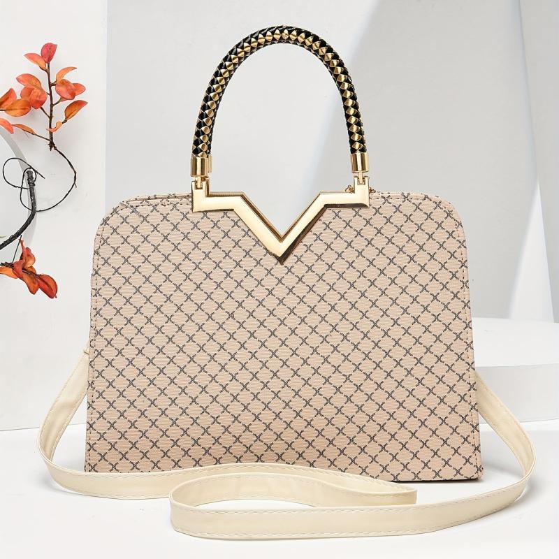 Geometric Pattern Shoulder Bag with Pearl Pendant