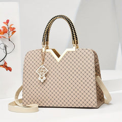 Geometric Pattern Shoulder Bag with Pearl Pendant