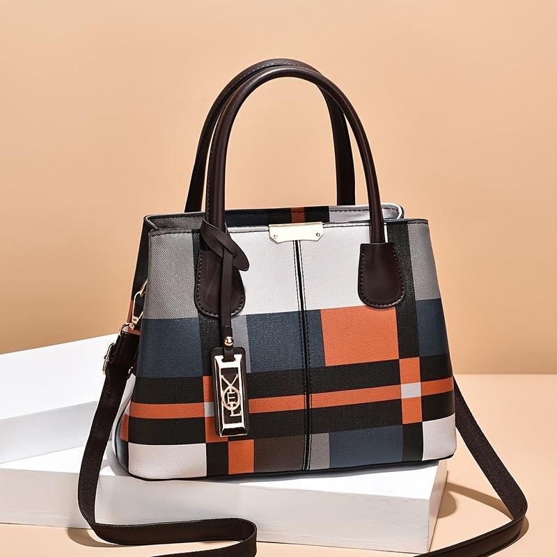 Colorblock Handbag Double Handle Purse Casual Crossbody Bag