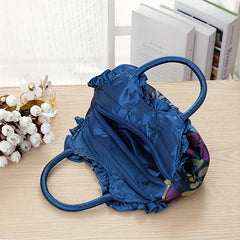 Colorful Flower Decor Ruffle Trim Satchel Bag Hand Zipper Purse