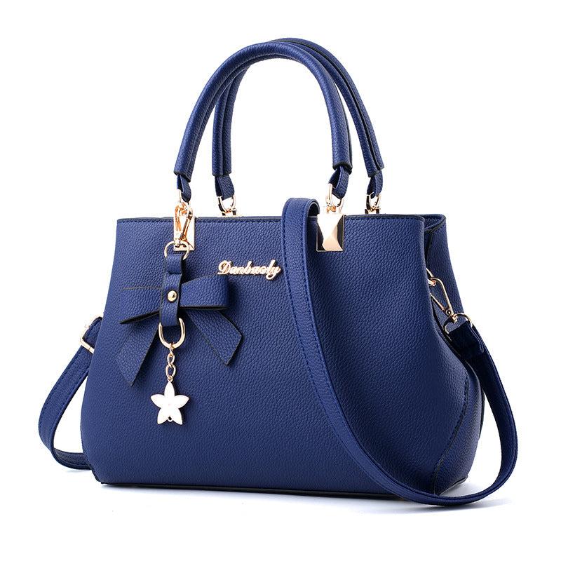 Faux Leather Shoulder Bag With Flower Pendant Women's Crossbody Bag