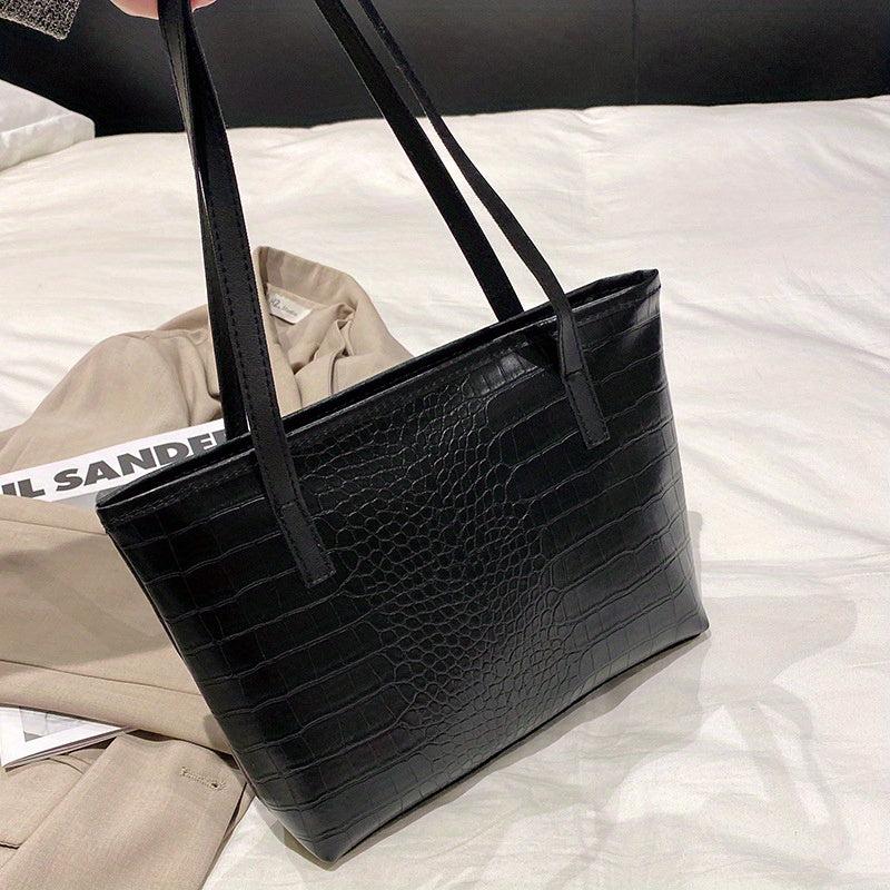 Crocodile Pattern Tote Bag Women's PU Leather Handbag Quilted Shoulder Bag