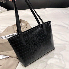 Crocodile Pattern Tote Bag Women's PU Leather Handbag Quilted Shoulder Bag