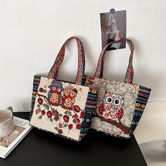 Ethnic Style Owl Embroidered Canvas Tote Bag