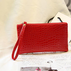 Crocodile Embossed Clutch Wallet Zipper Wristlet Bag