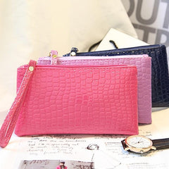 Crocodile Embossed Clutch Wallet Zipper Wristlet Bag