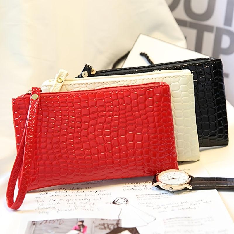 Crocodile Embossed Clutch Wallet Zipper Wristlet Bag