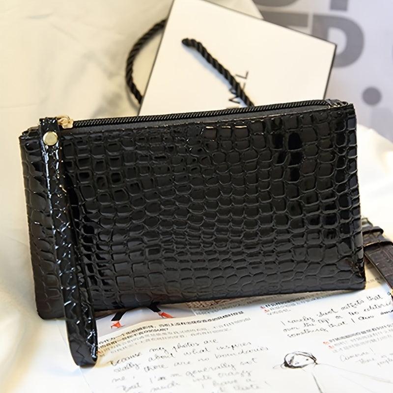 Crocodile Embossed Clutch Wallet Zipper Wristlet Bag