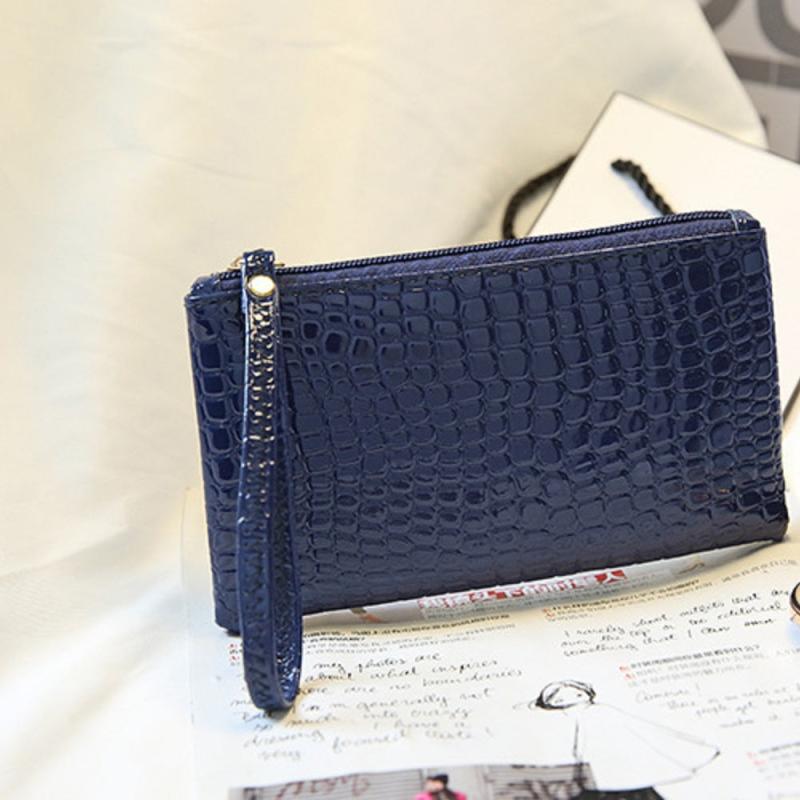 Crocodile Embossed Clutch Wallet Zipper Wristlet Bag
